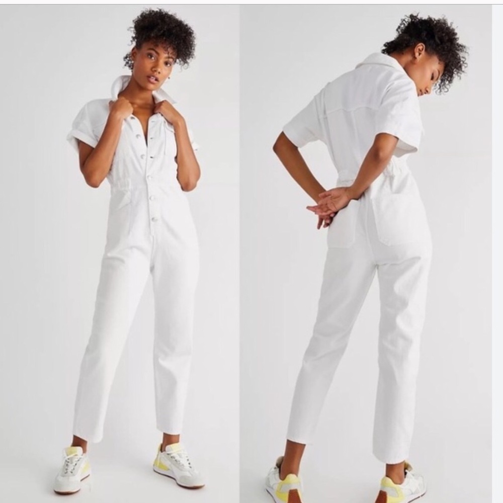 We The Free White Button-Up Jumpsuit